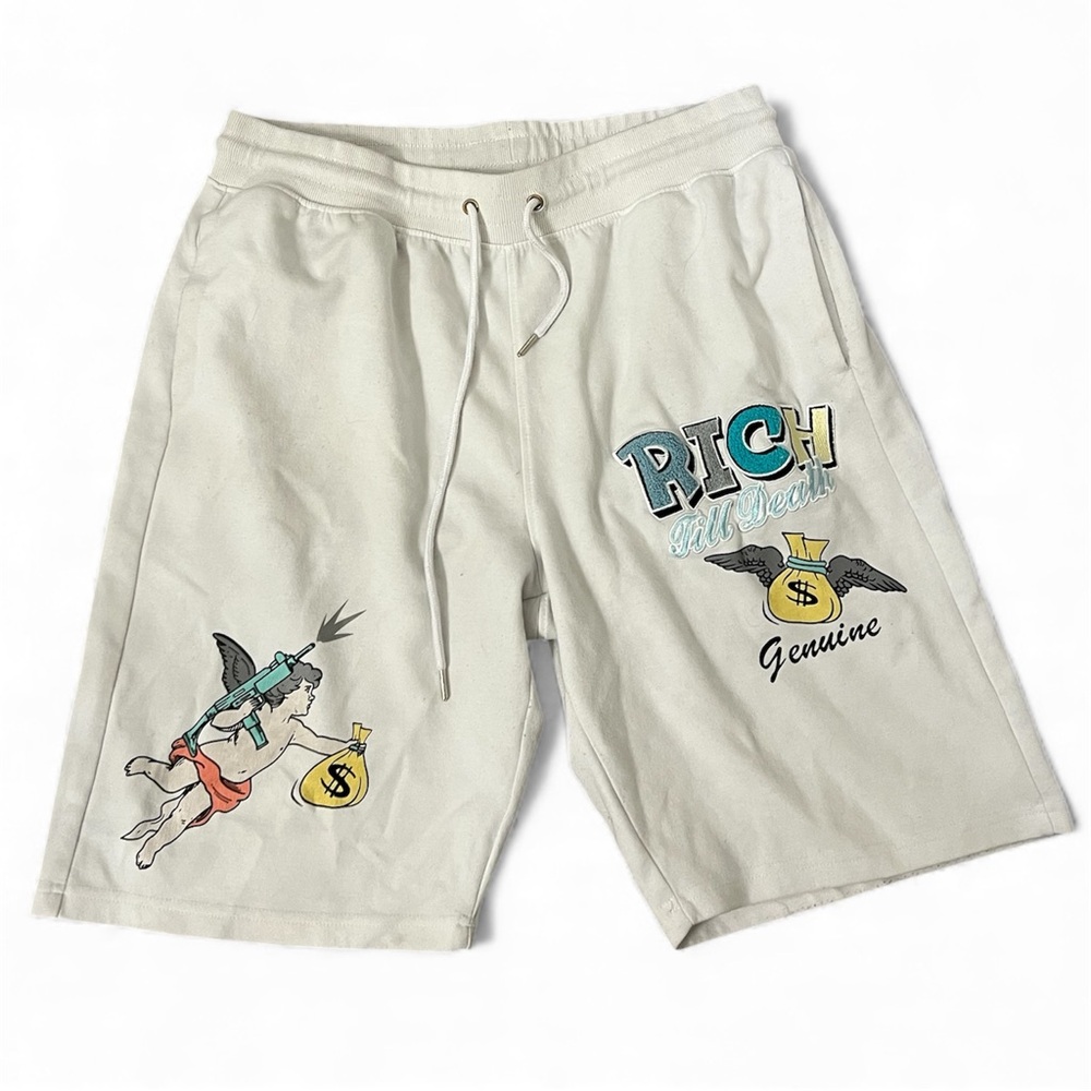 Rich Genuine Graphic Sweat Shorts Cream 2XL‎ Streetwear